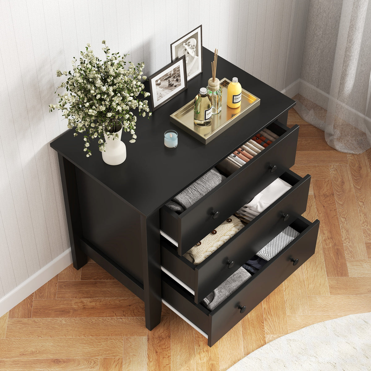 3 Drawer Dresser Chest, Wood Grain, Black Cabinets & Chests at Gallery Canada