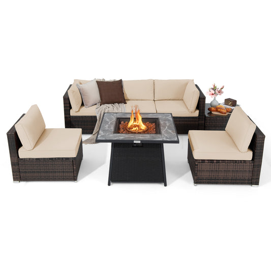 7-Piece Patio Set, 35 Inches 50000 BTU Propane Fire Pit Table, Beige Patio Dining Sets Beige at Gallery Canada