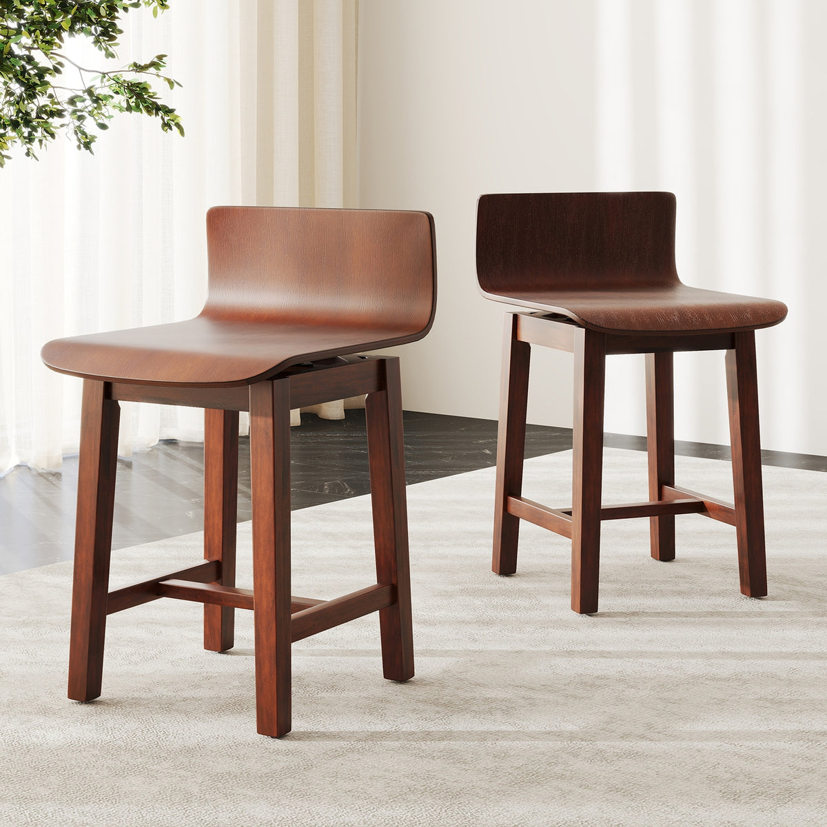 Swivel Dining Chair Set, Low Back Curved Seat, Walnut Dining Chairs at Gallery Canada