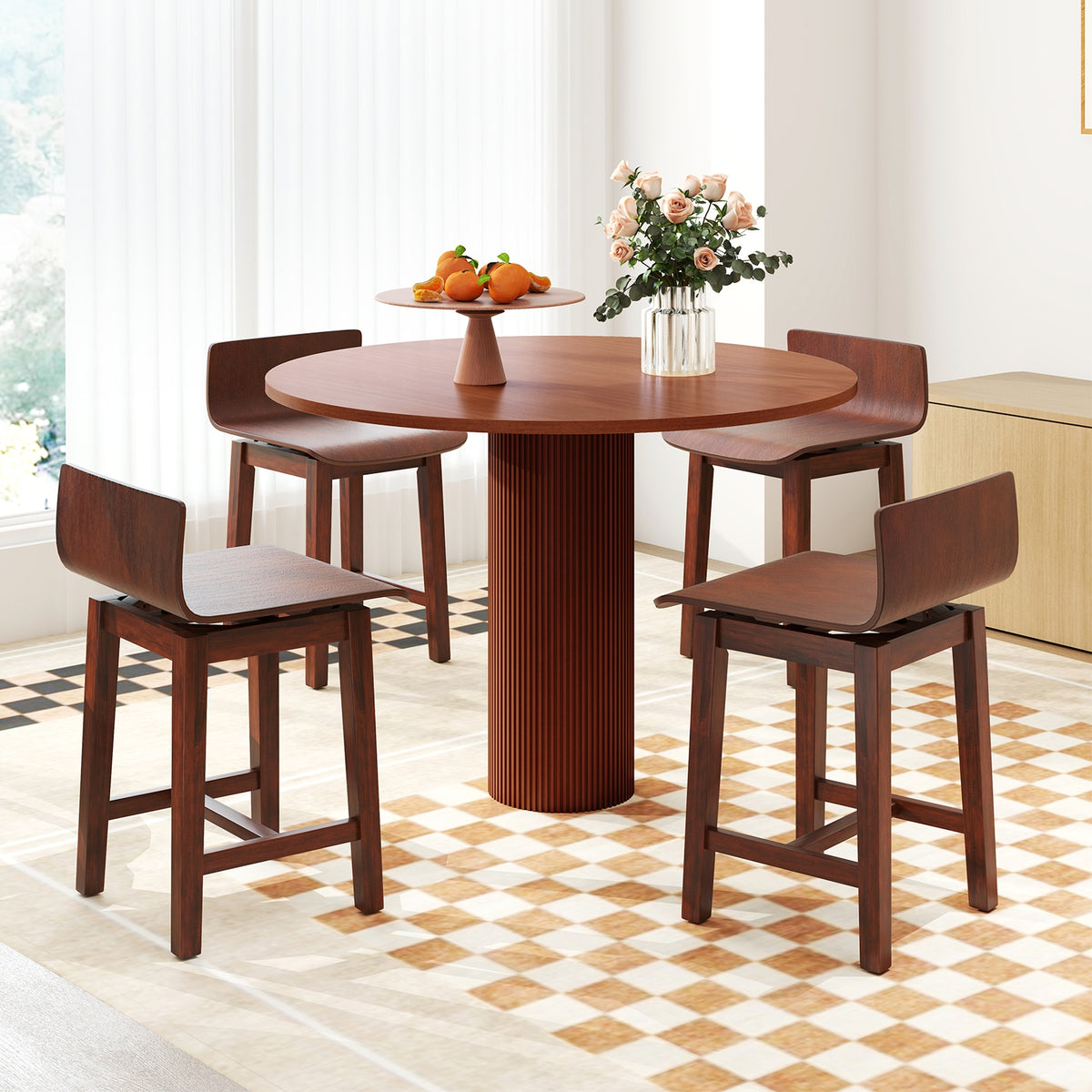 Swivel Dining Chair Set, Low Back Curved Seat, Walnut Dining Chairs at Gallery Canada