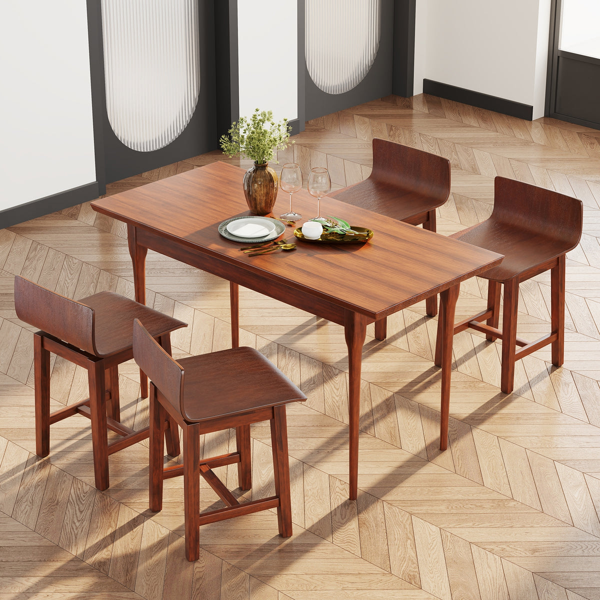 Swivel Dining Chair Set, Low Back Curved Seat, Walnut Dining Chairs at Gallery Canada
