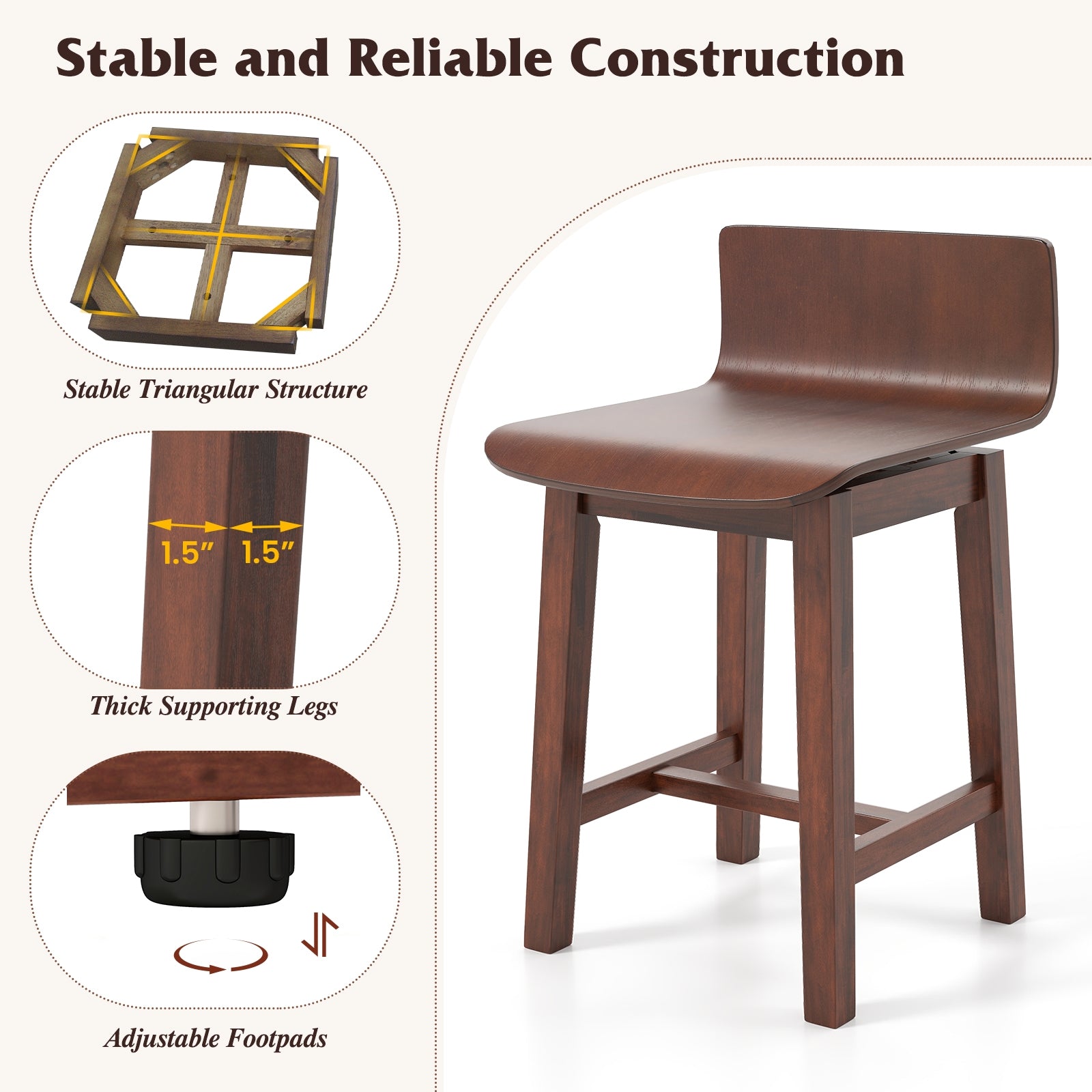Swivel Dining Chair Set, Low Back Curved Seat, Walnut Dining Chairs at Gallery Canada