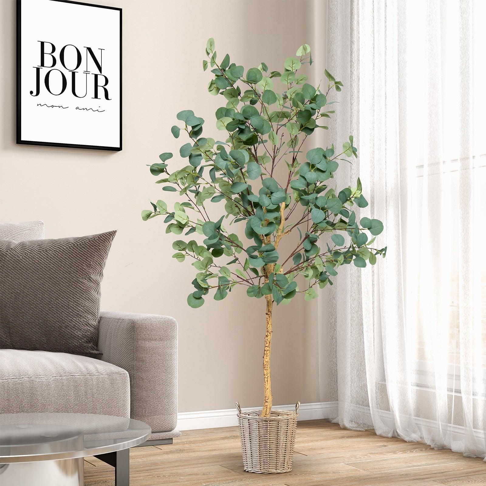 5.5 Feet Artificial Eucalyptus Tree, 517 Silver Dollar Leaves, 2 Piece Faux Plants at Gallery Canada