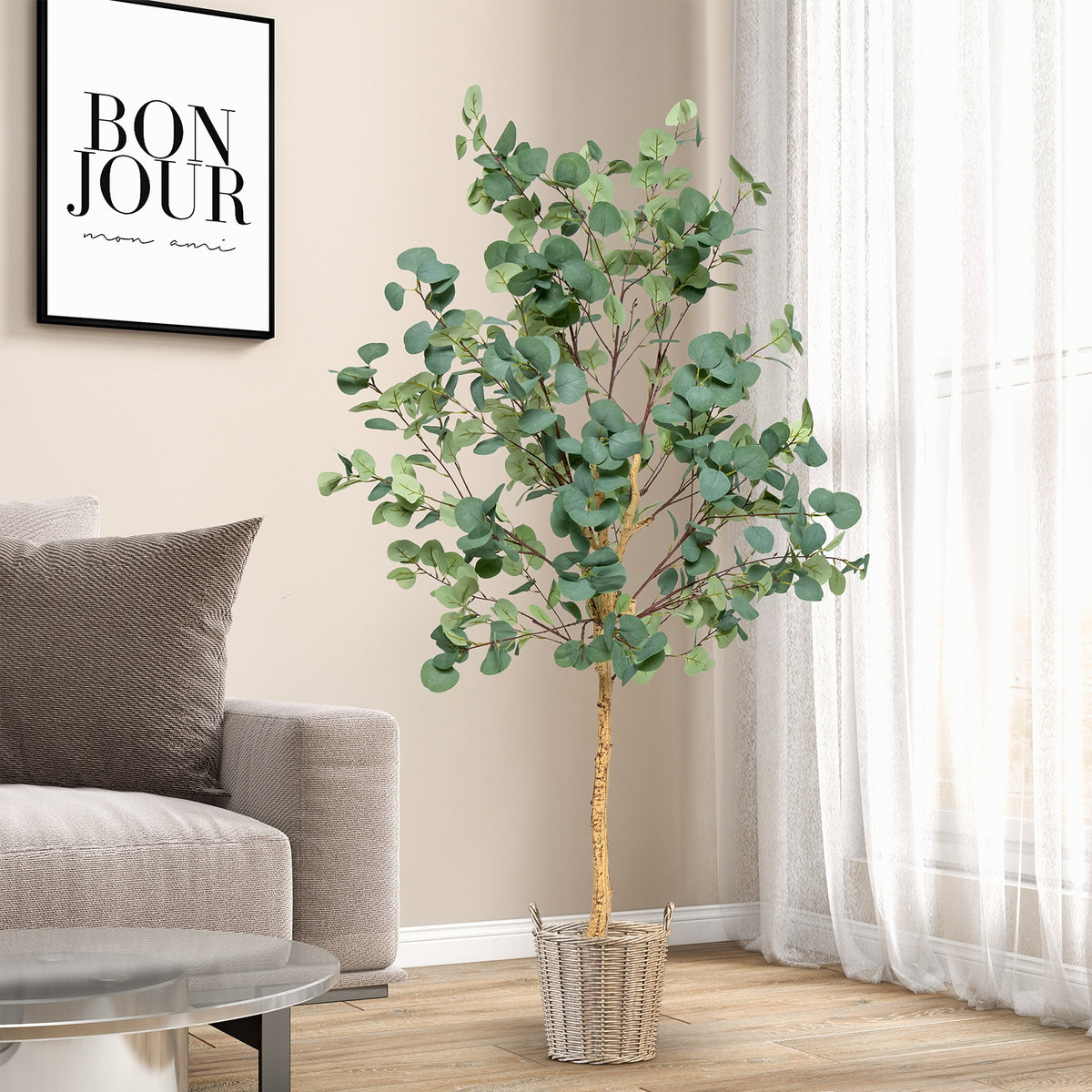 5.5 Feet Artificial Eucalyptus Tree, 517 Silver Dollar Leaves, 2 Piece Faux Plants at Gallery Canada