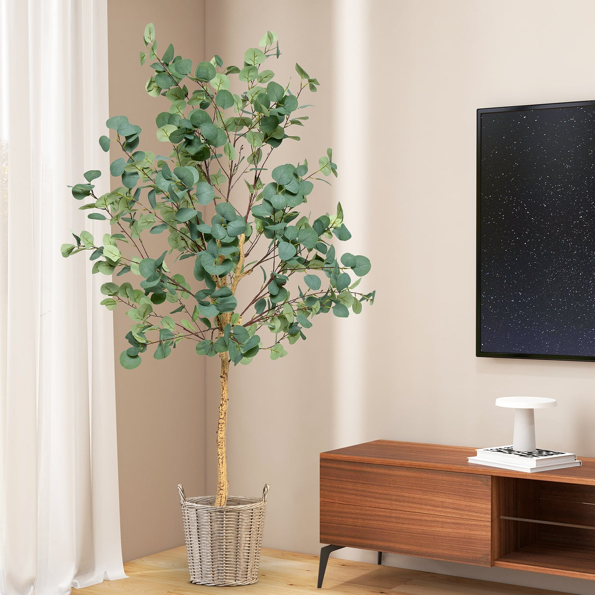 5.5 Feet Artificial Eucalyptus Tree, 517 Silver Dollar Leaves, 2 Piece Faux Plants at Gallery Canada