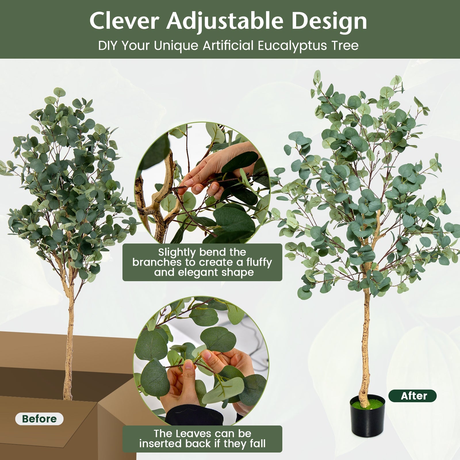 5.5 Feet Artificial Eucalyptus Tree, 517 Silver Dollar Leaves, 2 Piece Faux Plants at Gallery Canada