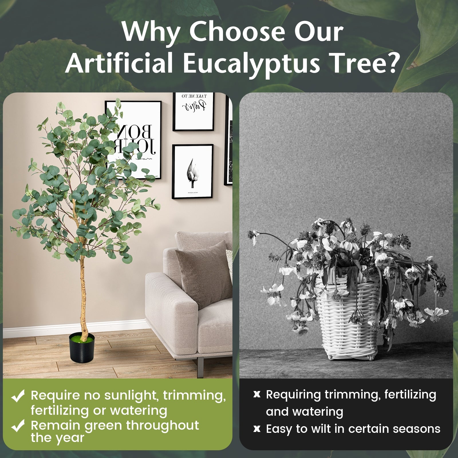 5.5 Feet Artificial Eucalyptus Tree, 517 Silver Dollar Leaves, 2 Piece Faux Plants at Gallery Canada