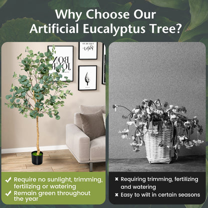 5.5 Feet Artificial Eucalyptus Tree, 517 Silver Dollar Leaves, 2 Piece Faux Plants at Gallery Canada