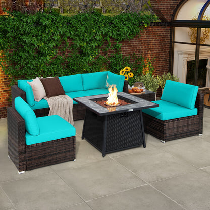 7-Piece Patio Set, 35 Inch 50000 BTU Gas Fire Pit Table, Turquoise Patio Dining Sets at Gallery Canada