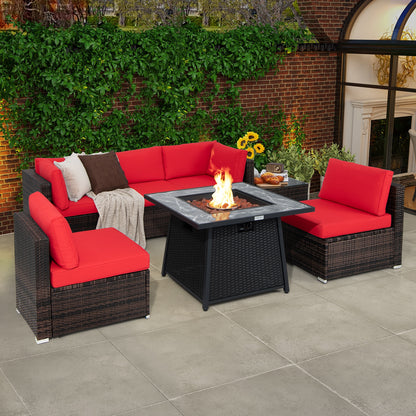 7 Piece Patio Set, 35 Inches 50000 BTU Propane Fire Pit Table, Red Patio Dining Sets at Gallery Canada