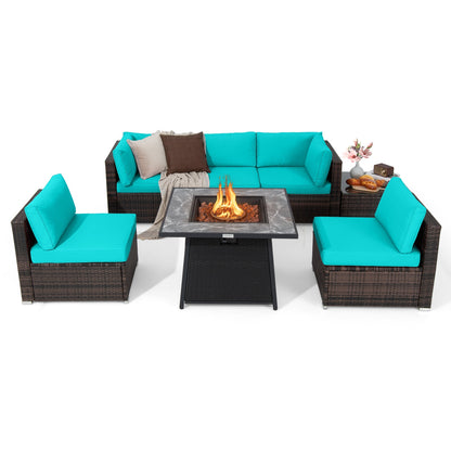 7-Piece Patio Set, 35 Inch 50000 BTU Gas Fire Pit Table, Turquoise Patio Dining Sets at Gallery Canada