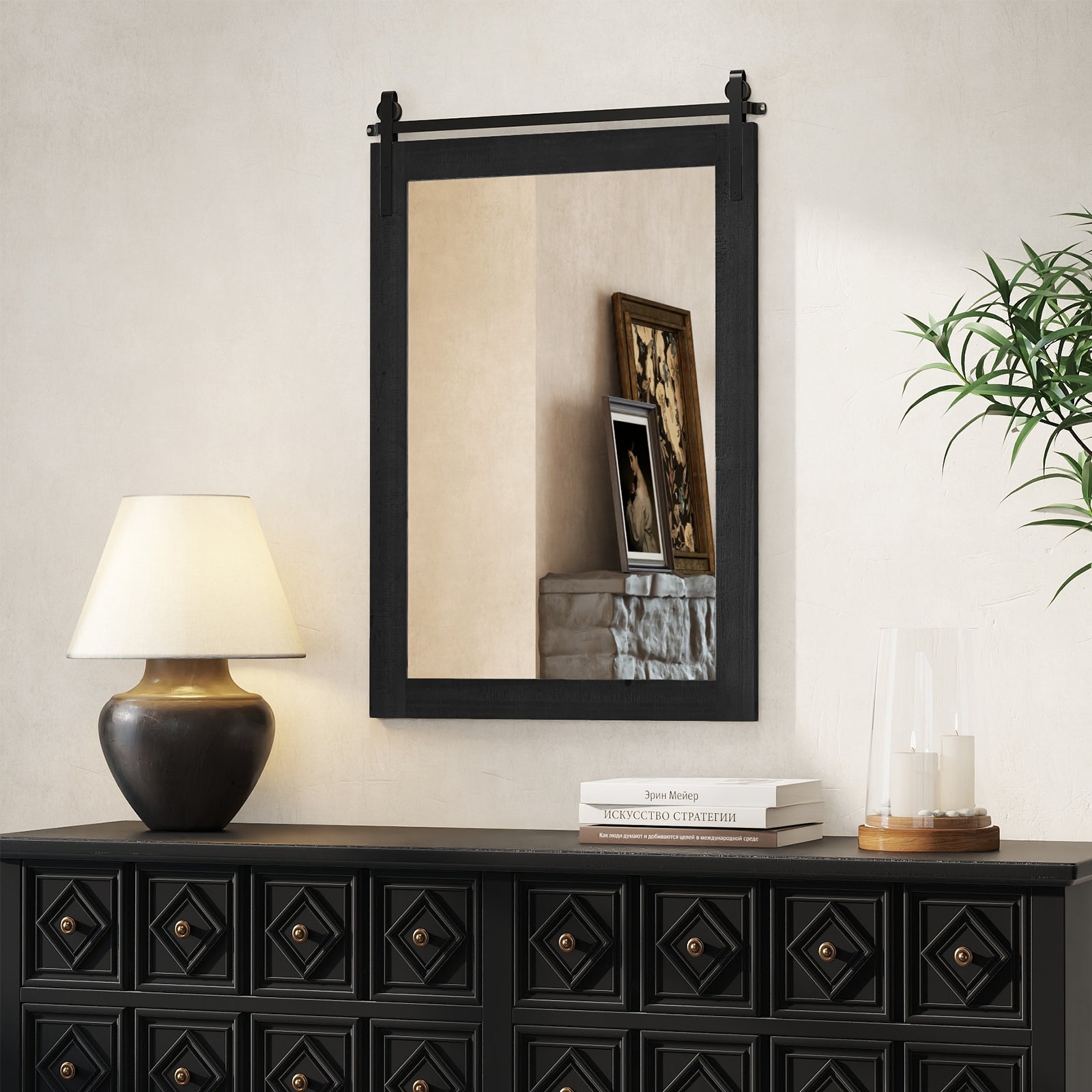 Rustic Wood Frame Barn Door Wall Mirror, Black Wall Mirrors at Gallery Canada