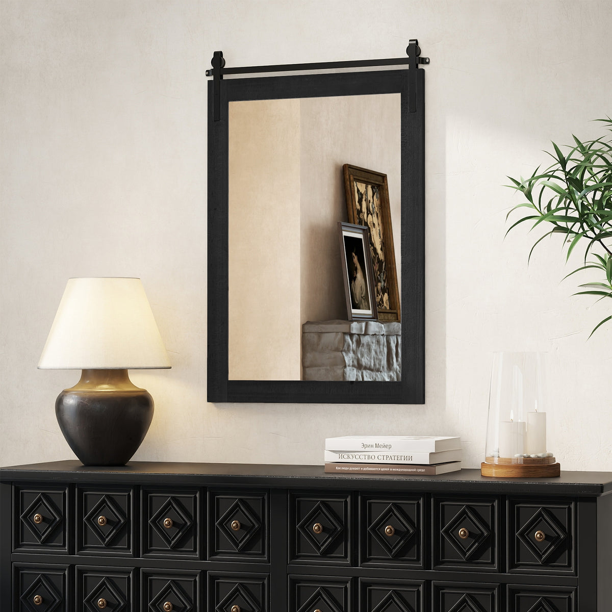 Rustic Wood Frame Barn Door Wall Mirror, Black Wall Mirrors at Gallery Canada