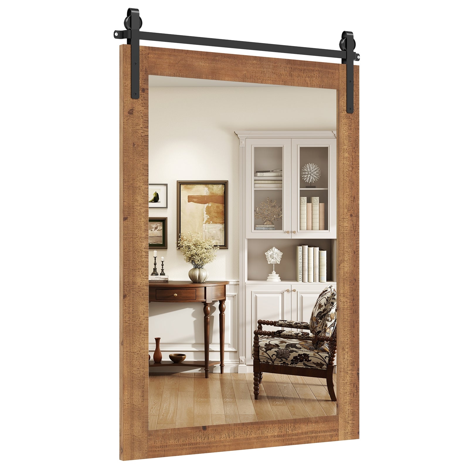 Rustic Wood Frame Barn Door Wall Mirror, Brown Wall Mirrors at Gallery Canada
