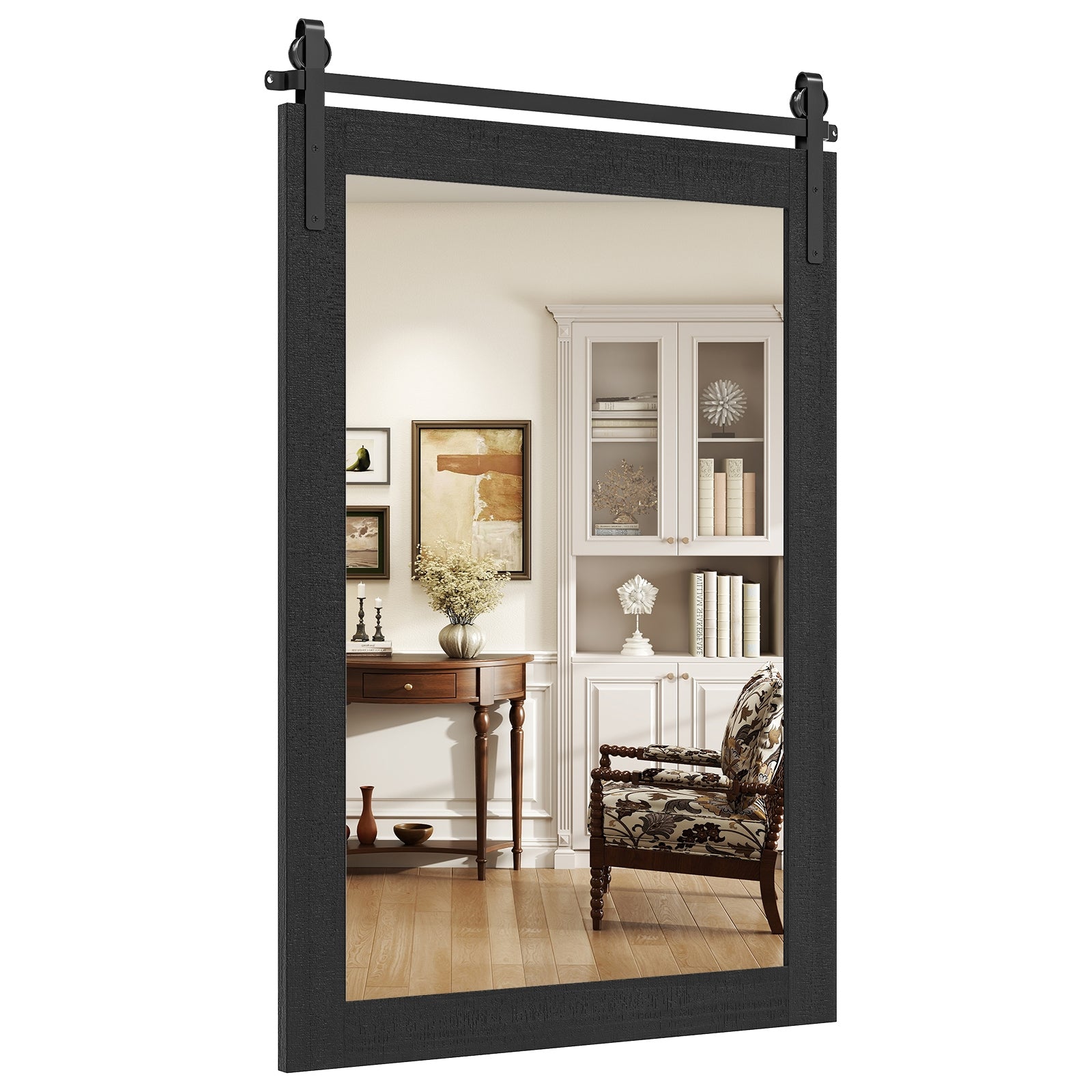 Rustic Wood Frame Barn Door Wall Mirror, Black Wall Mirrors at Gallery Canada