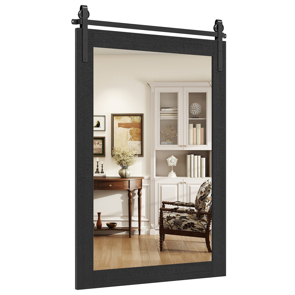Rustic Wood Frame Barn Door Wall Mirror, Black Wall Mirrors at Gallery Canada