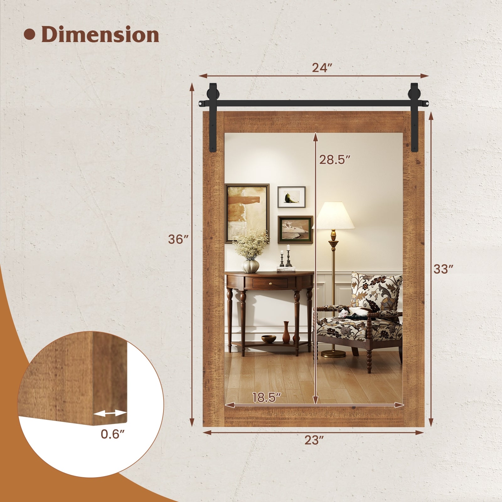 Rustic Wood Frame Barn Door Wall Mirror, Brown Wall Mirrors at Gallery Canada
