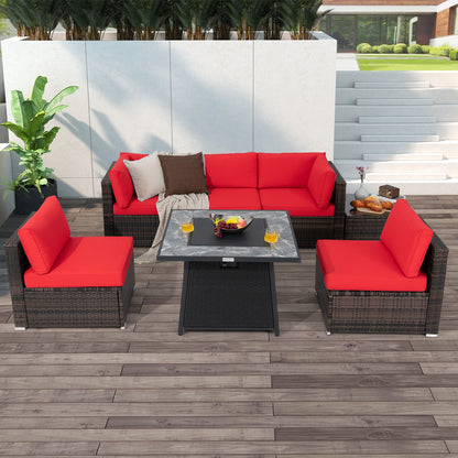 7 Piece Patio Set, 35 Inches 50000 BTU Propane Fire Pit Table, Red Patio Dining Sets at Gallery Canada
