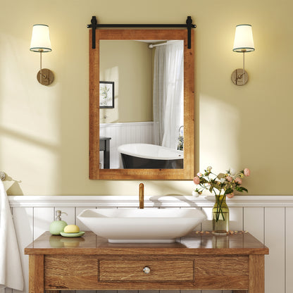 Rustic Wood Frame Barn Door Wall Mirror, Brown Wall Mirrors at Gallery Canada