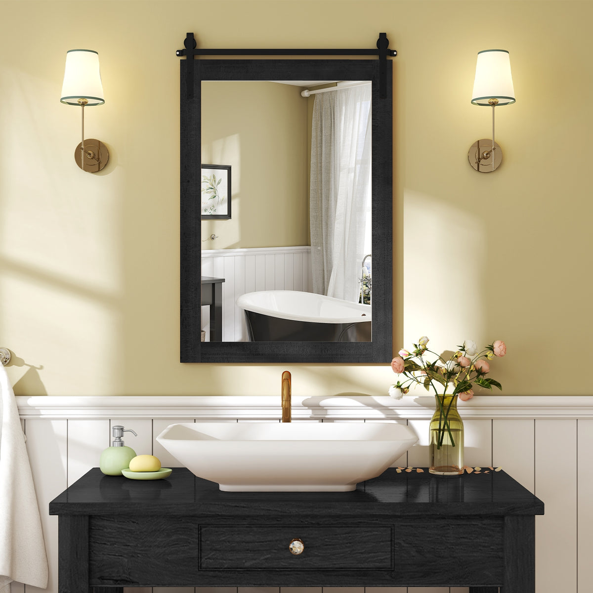 Rustic Wood Frame Barn Door Wall Mirror, Black Wall Mirrors at Gallery Canada