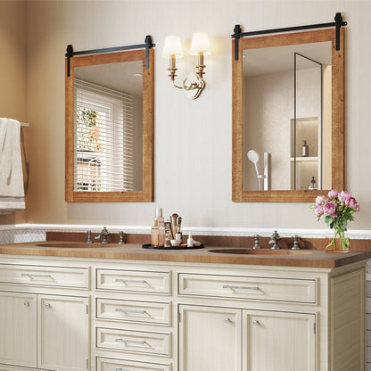 Rustic Wood Frame Barn Door Wall Mirror, Brown Wall Mirrors at Gallery Canada