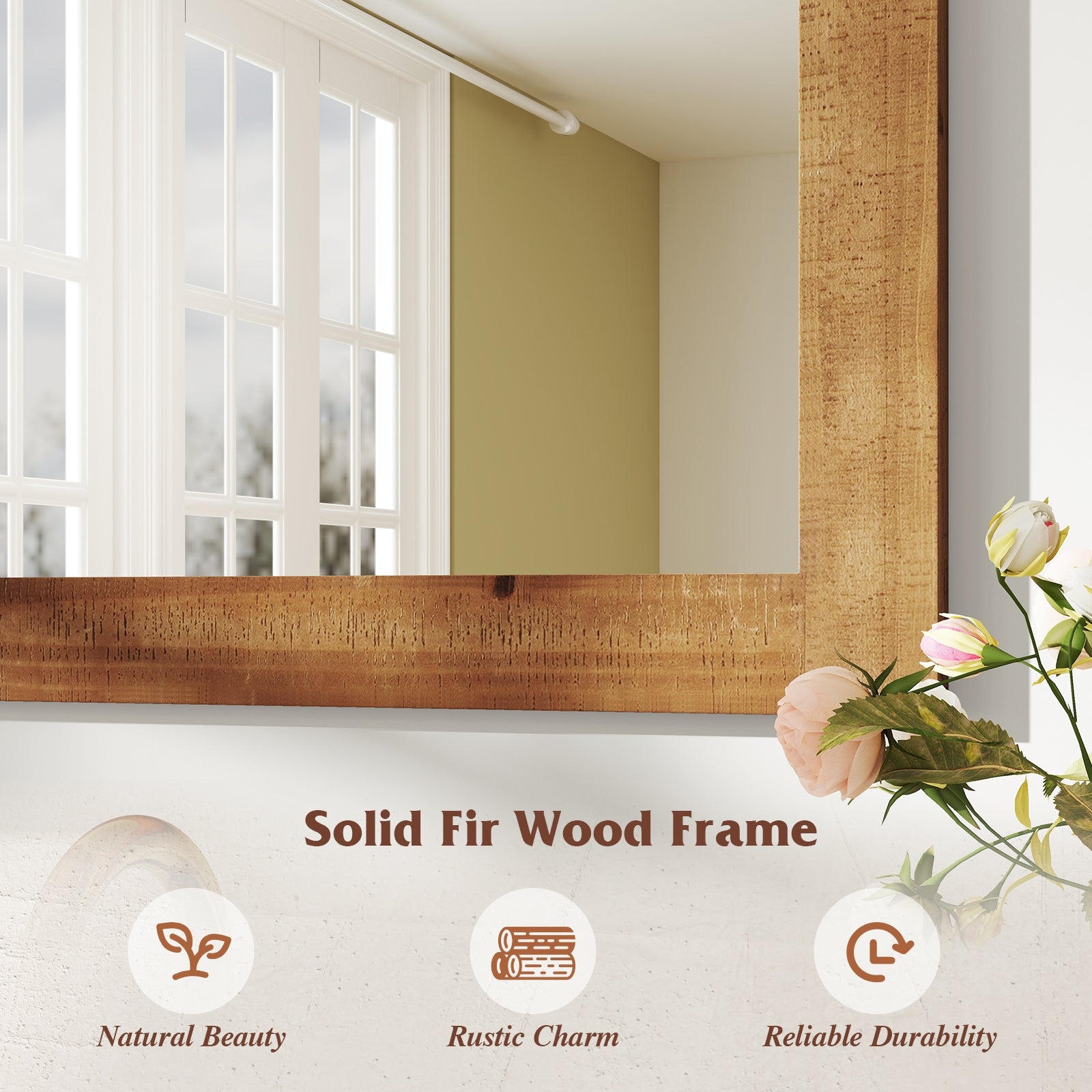 Rustic Wood Frame Barn Door Wall Mirror, Brown Wall Mirrors at Gallery Canada