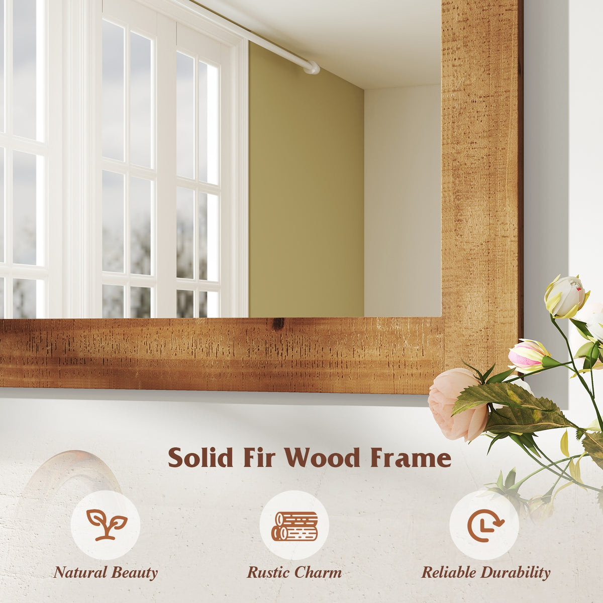 Rustic Wood Frame Barn Door Wall Mirror, Brown Wall Mirrors at Gallery Canada