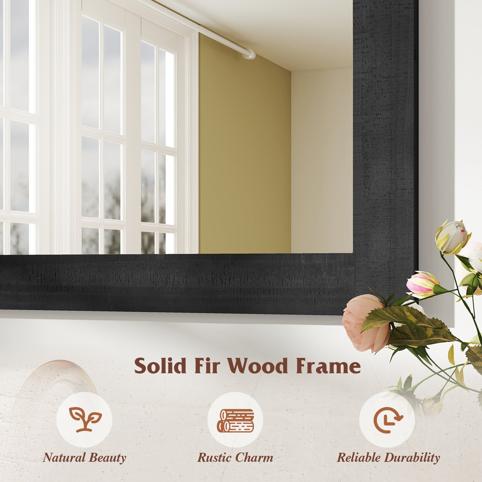 Rustic Wood Frame Barn Door Wall Mirror, Black Wall Mirrors at Gallery Canada
