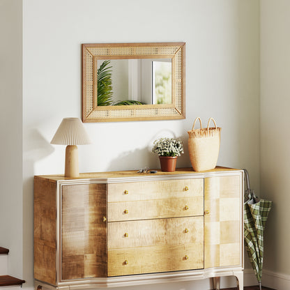 Rattan Decorative Wall Mirror, Wooden Frame, Natural Wall Mirrors at Gallery Canada