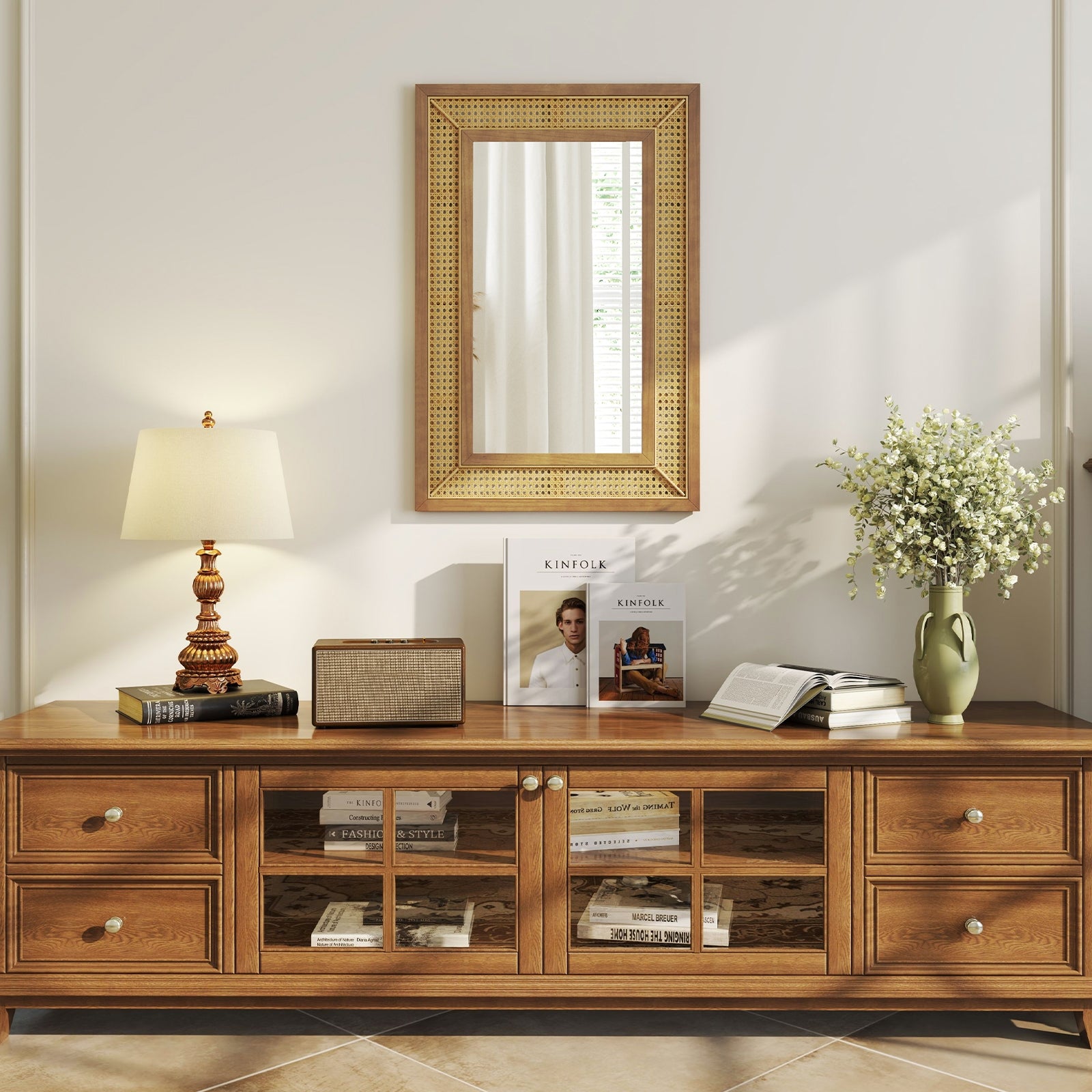 Rattan Decorative Wall Mirror, Wooden Frame, Natural Wall Mirrors at Gallery Canada