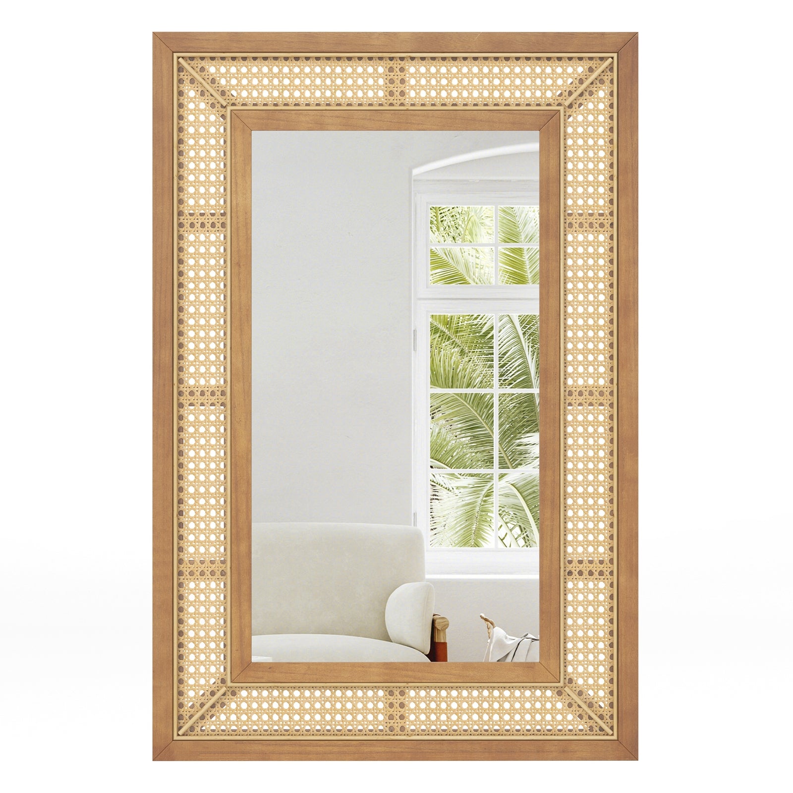 Rattan Decorative Wall Mirror, Wooden Frame, Natural Wall Mirrors at Gallery Canada