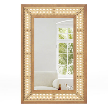 Rattan Decorative Wall Mirror, Wooden Frame, Natural Wall Mirrors at Gallery Canada