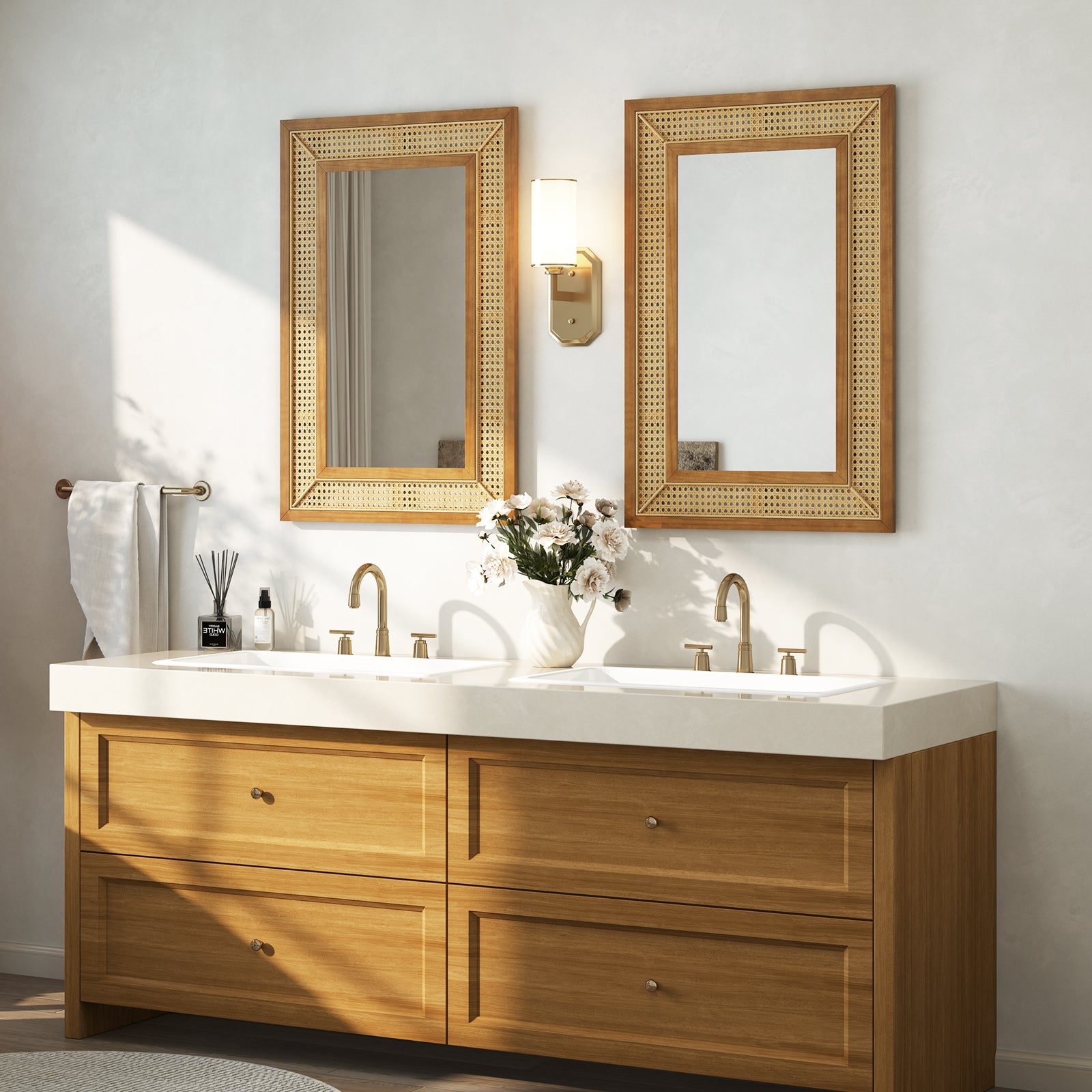 Rattan Decorative Wall Mirror, Wooden Frame, Natural Wall Mirrors at Gallery Canada