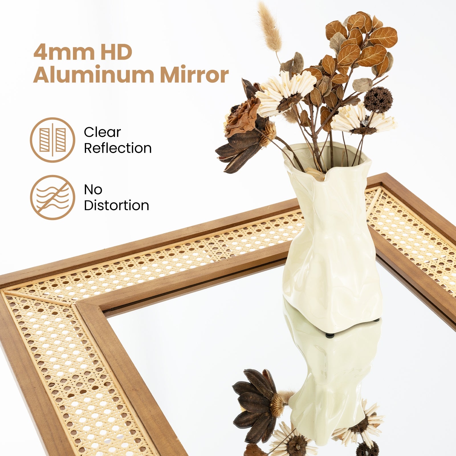 Rattan Decorative Wall Mirror, Wooden Frame, Natural Wall Mirrors at Gallery Canada