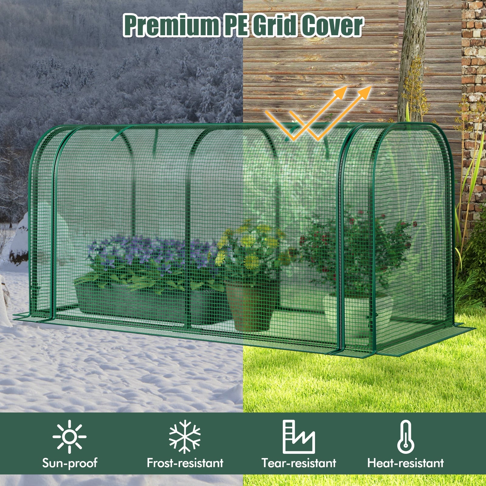 Mini Tunnel Greenhouse, Roll-Up Zipper Door, Green Greenhouses at Gallery Canada