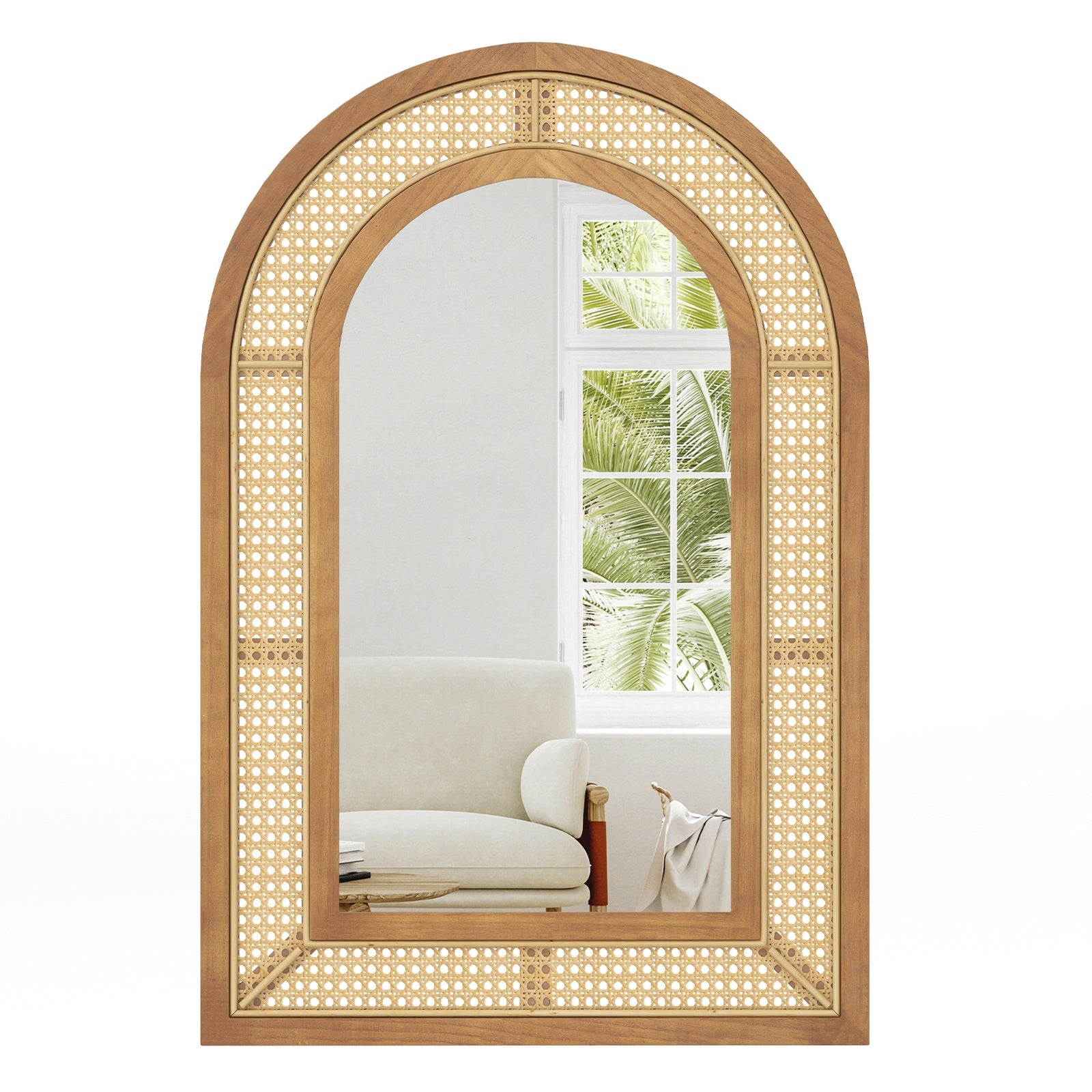 35.5 Inches x 23.5 Inches Rattan Mirror, Wooden Frame, Natural Wall Mirrors Natural at Gallery Canada