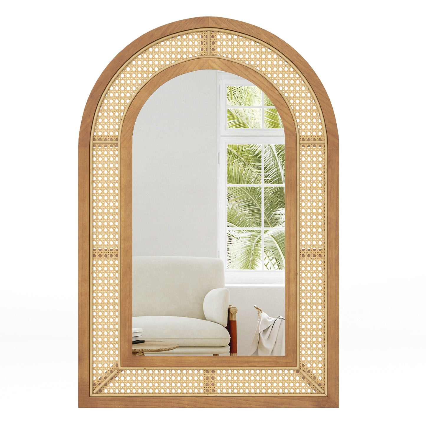 35.5 Inches x 23.5 Inches Rattan Mirror, Wooden Frame, Natural Wall Mirrors Natural at Gallery Canada