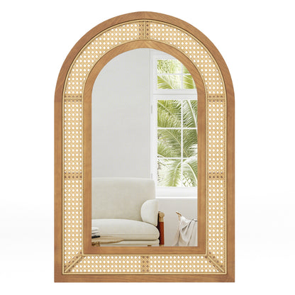 35.5 Inches x 23.5 Inches Rattan Mirror, Wooden Frame, Natural Wall Mirrors Natural at Gallery Canada