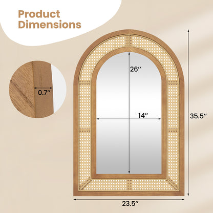 35.5 Inches x 23.5 Inches Rattan Mirror, Wooden Frame, Natural Wall Mirrors at Gallery Canada