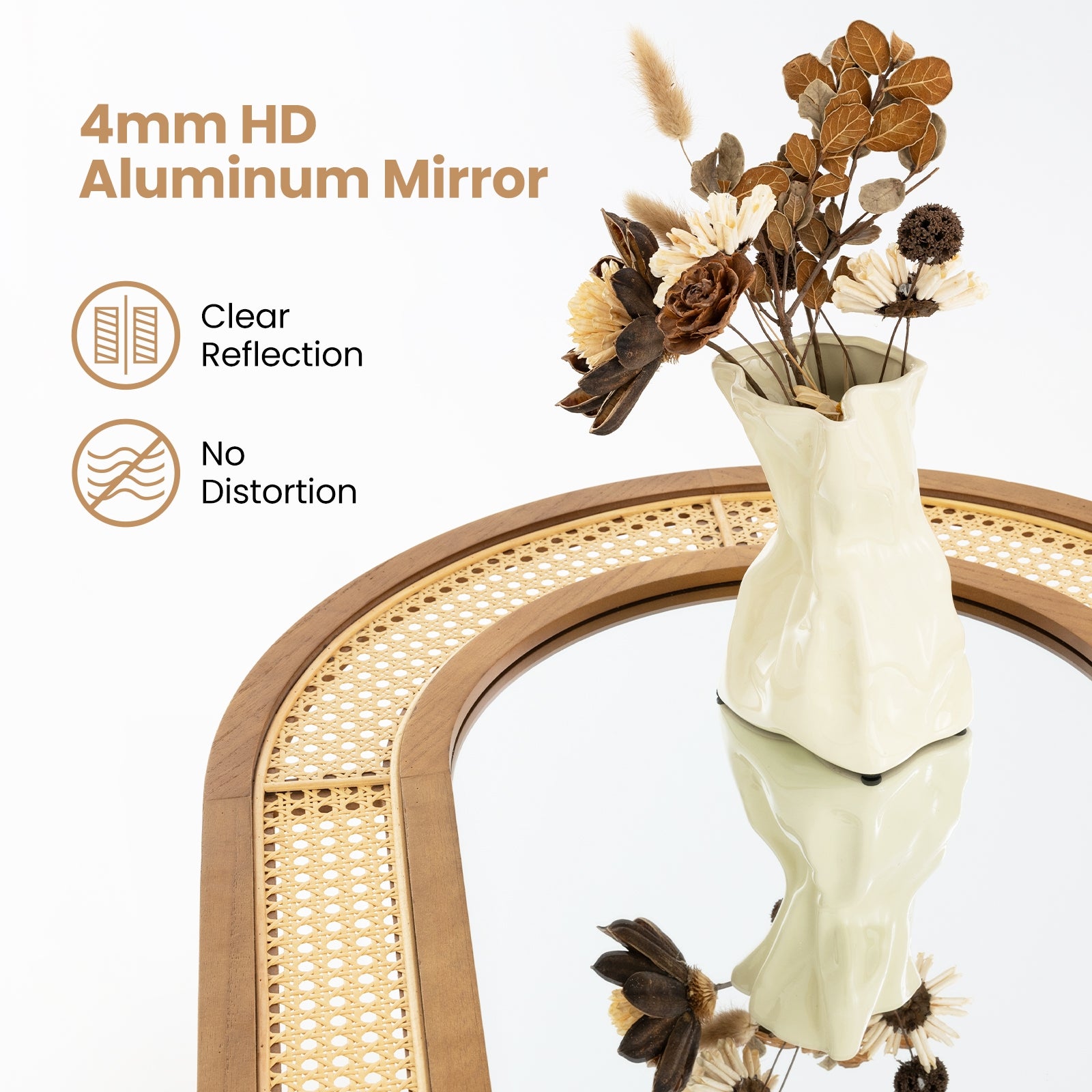 35.5 Inches x 23.5 Inches Rattan Mirror, Wooden Frame, Natural Wall Mirrors at Gallery Canada