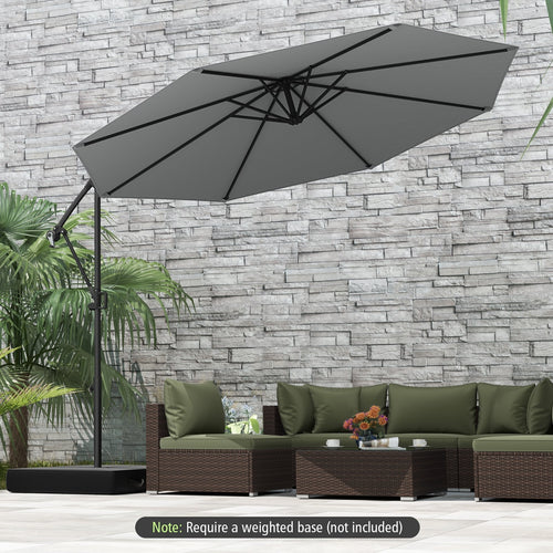 10 Feet Offset Hanging Umbrella, With Base And Tilt, Gray