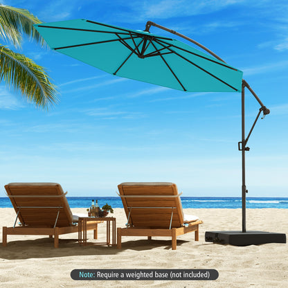10 Feet Offset Hanging Umbrella, With Base And Tilt, Turquoise Outdoor Umbrellas at Gallery Canada
