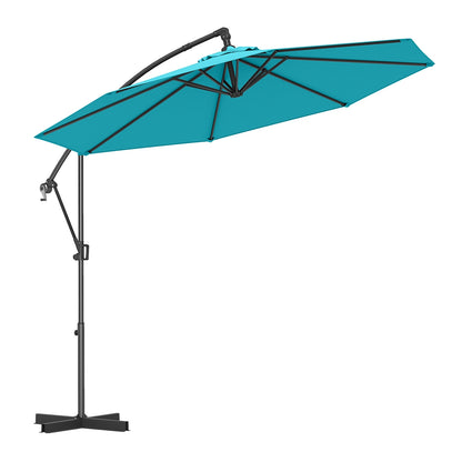 10 Feet Offset Hanging Umbrella, With Base And Tilt, Turquoise Outdoor Umbrellas at Gallery Canada