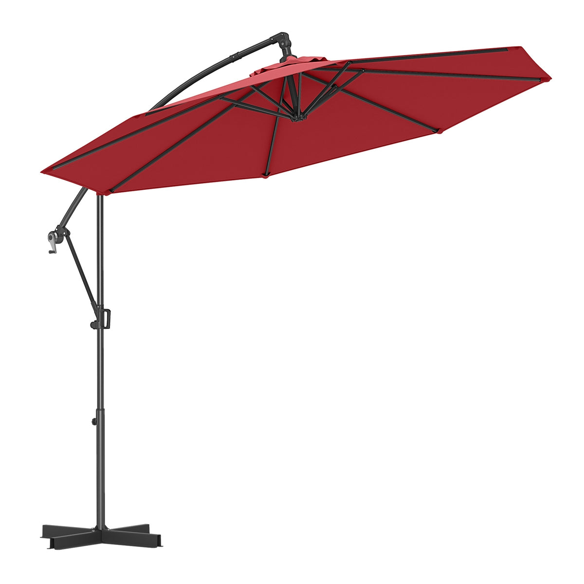 10 Feet Offset Hanging Umbrella, With Base And Tilt, Wine Outdoor Umbrellas at Gallery Canada