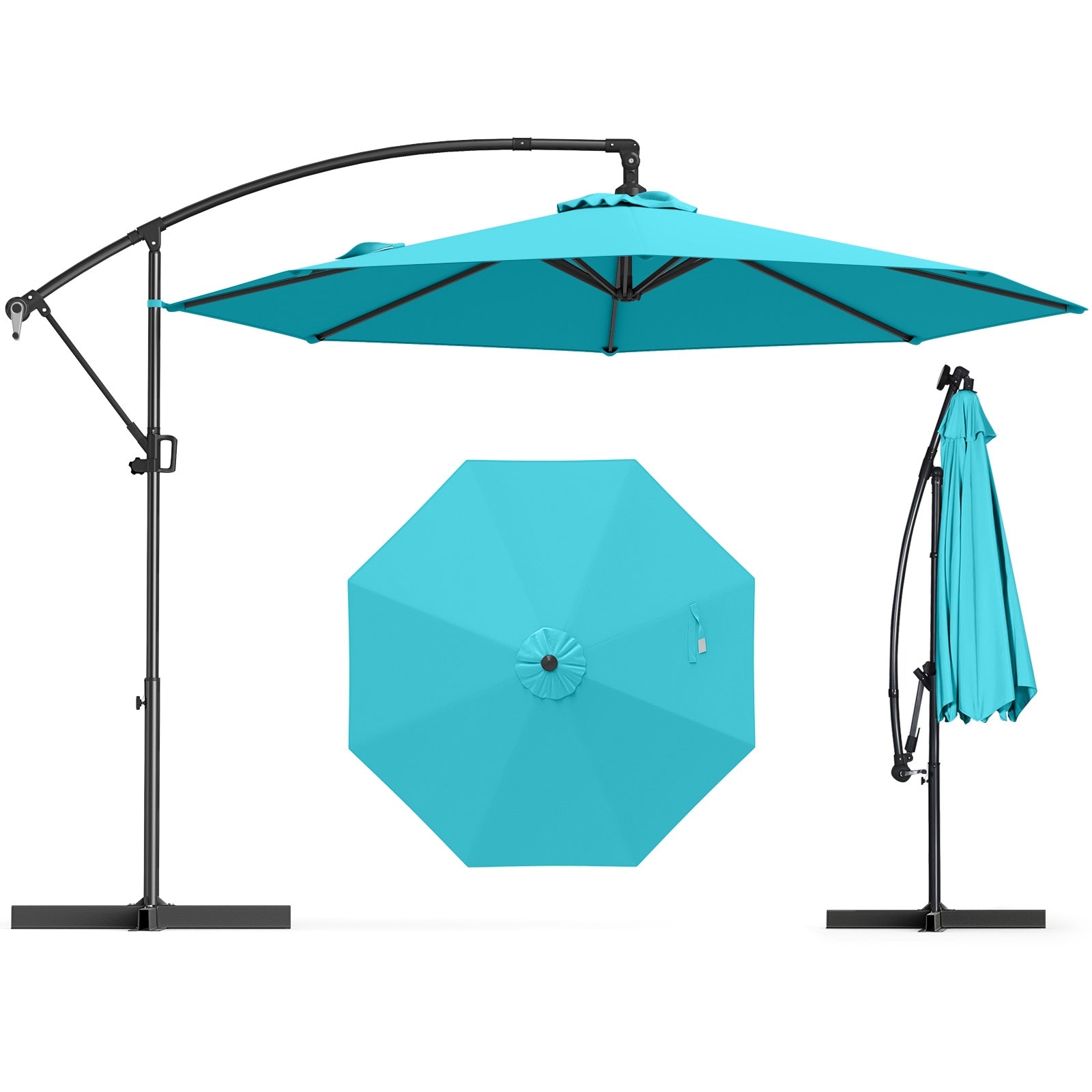 10 Feet Offset Hanging Umbrella, With Base And Tilt, Turquoise Outdoor Umbrellas at Gallery Canada
