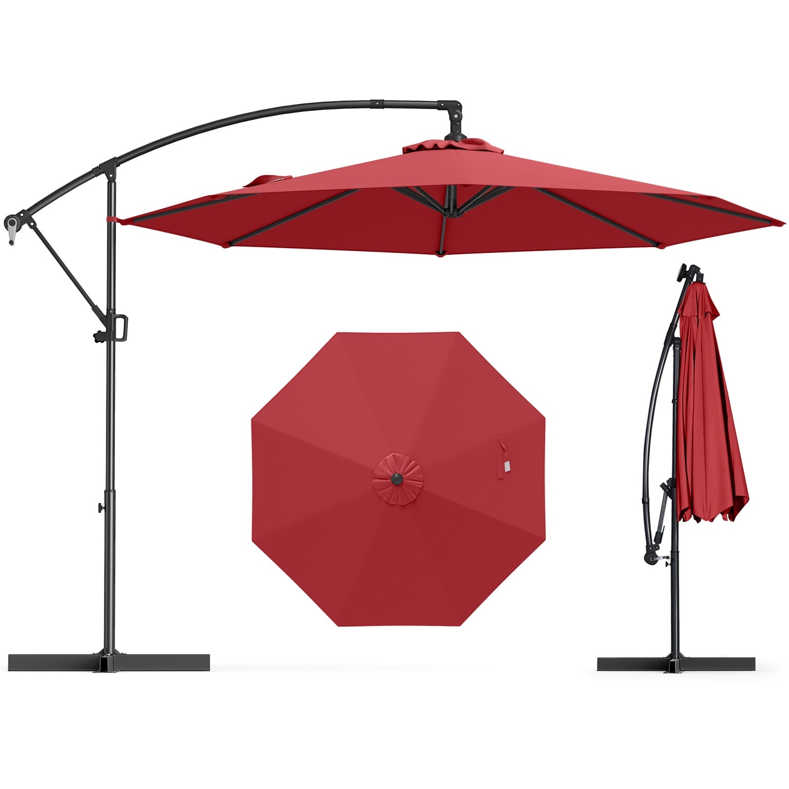 10 Feet Offset Hanging Umbrella, With Base And Tilt, Wine Outdoor Umbrellas at Gallery Canada