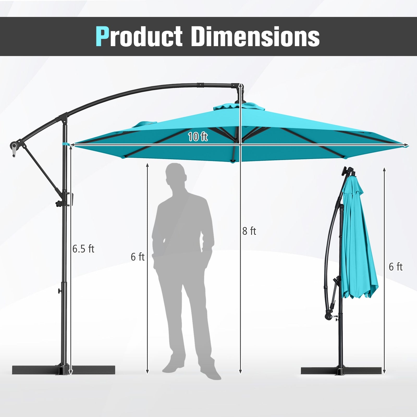 10 Feet Offset Hanging Umbrella, With Base And Tilt, Turquoise Outdoor Umbrellas at Gallery Canada
