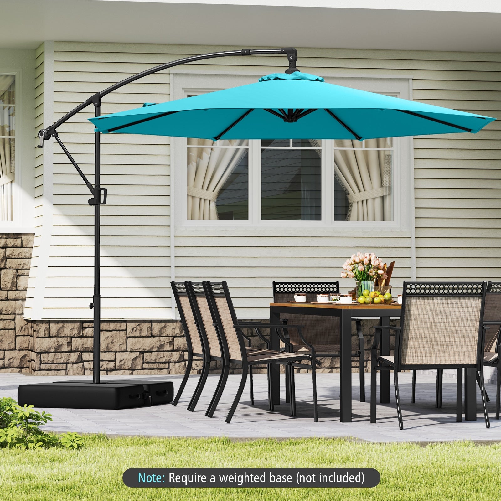 10 Feet Offset Hanging Umbrella, With Base And Tilt, Turquoise Outdoor Umbrellas at Gallery Canada