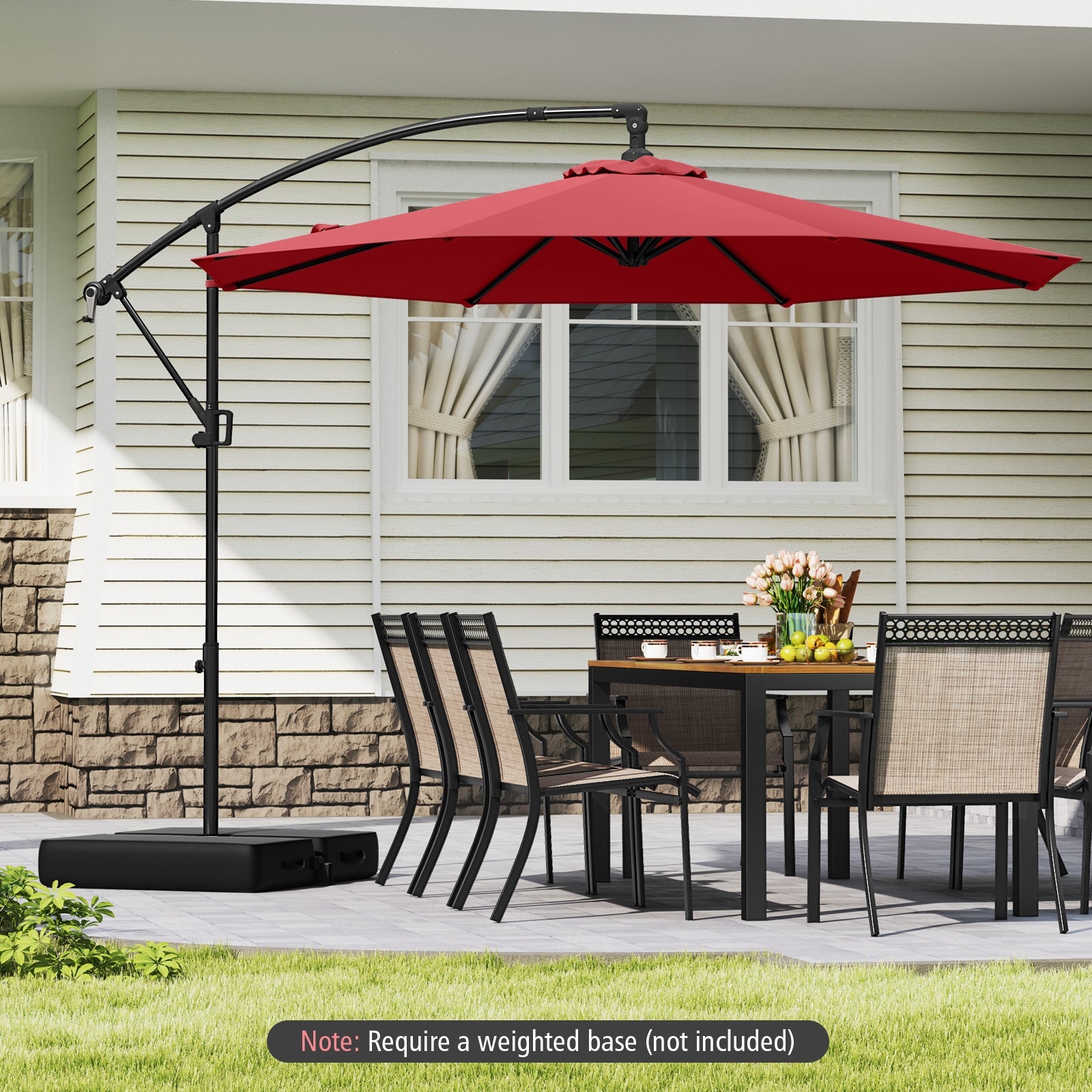 10 Feet Offset Hanging Umbrella, With Base And Tilt, Wine Outdoor Umbrellas at Gallery Canada