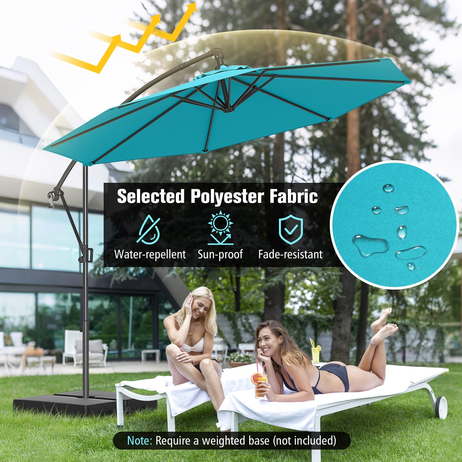 10 Feet Offset Hanging Umbrella, With Base And Tilt, Turquoise Outdoor Umbrellas at Gallery Canada